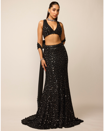 Black Fishcut Lehenga Set