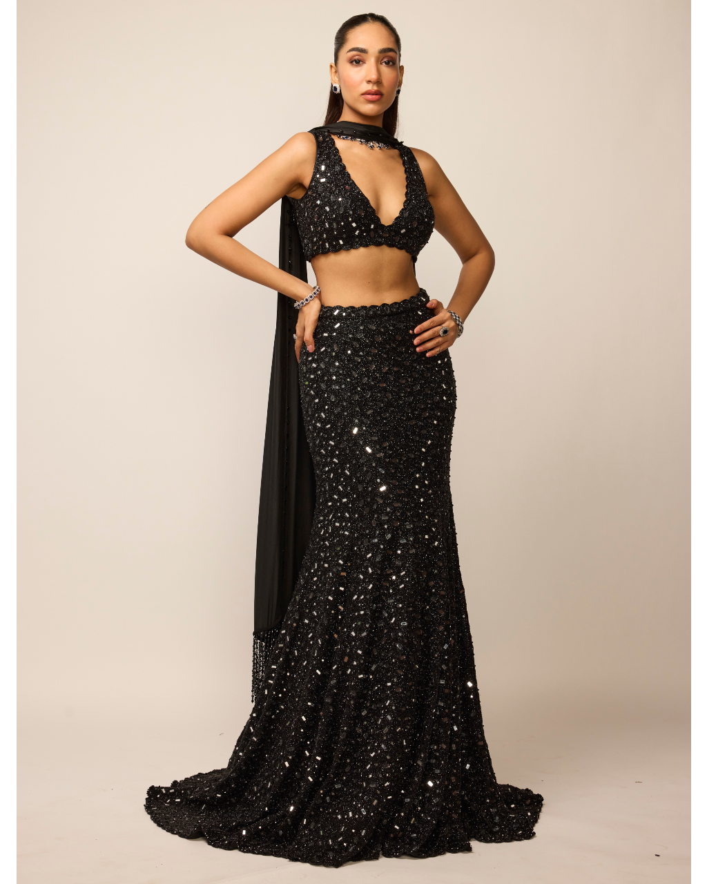 Black Fishcut Lehenga Set