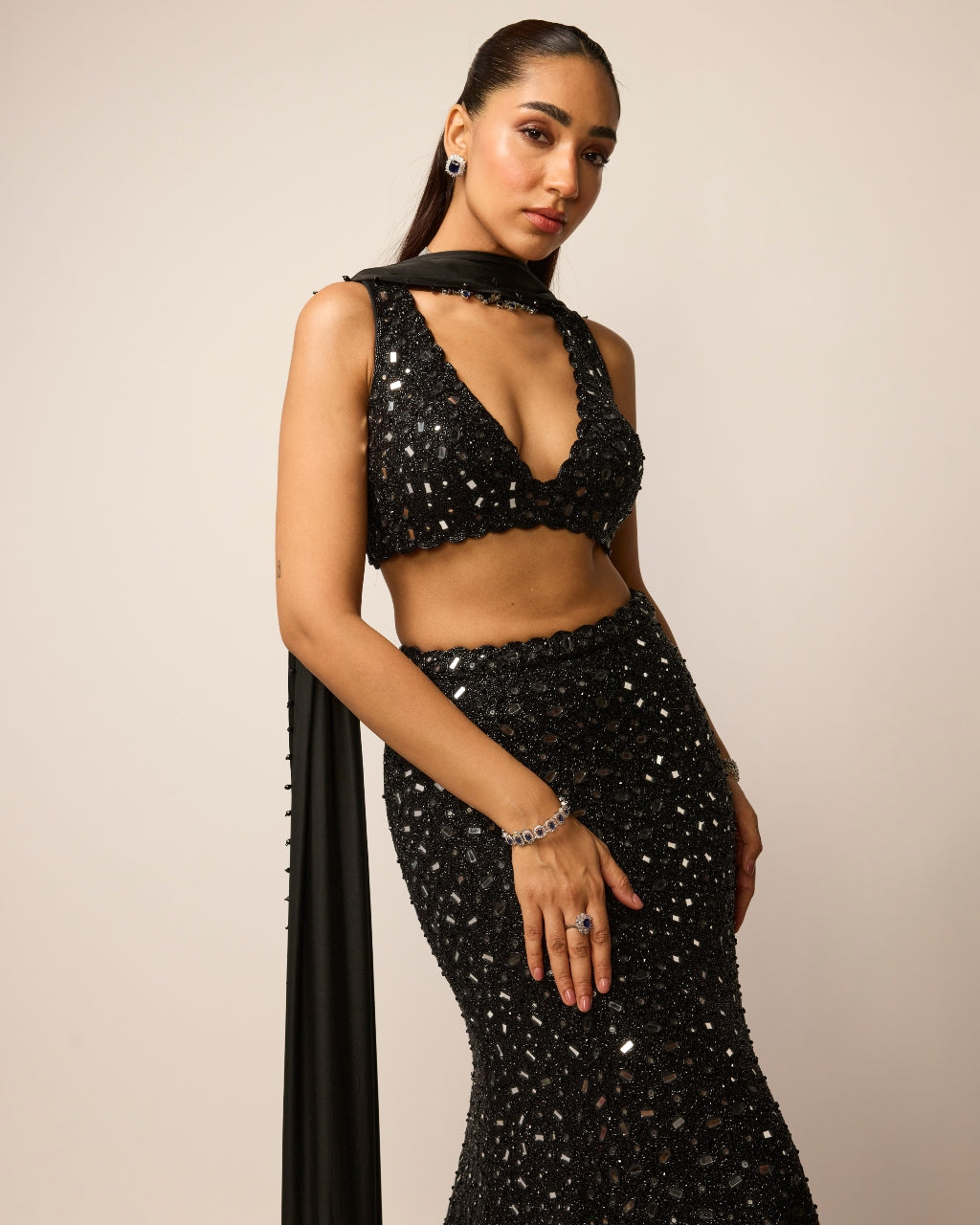 Black Fishcut Lehenga Set