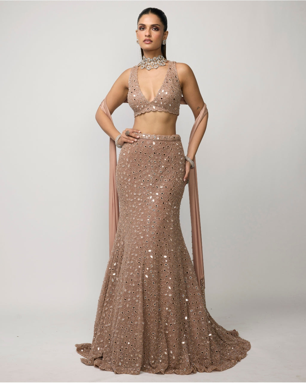 Bronze Rosé Fishcut Lehenga Set