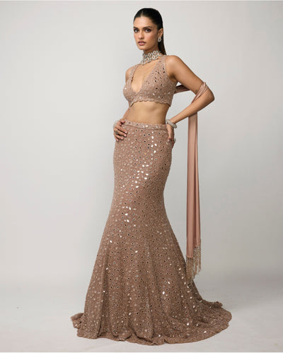 Bronze Rosé Fishcut Lehenga Set