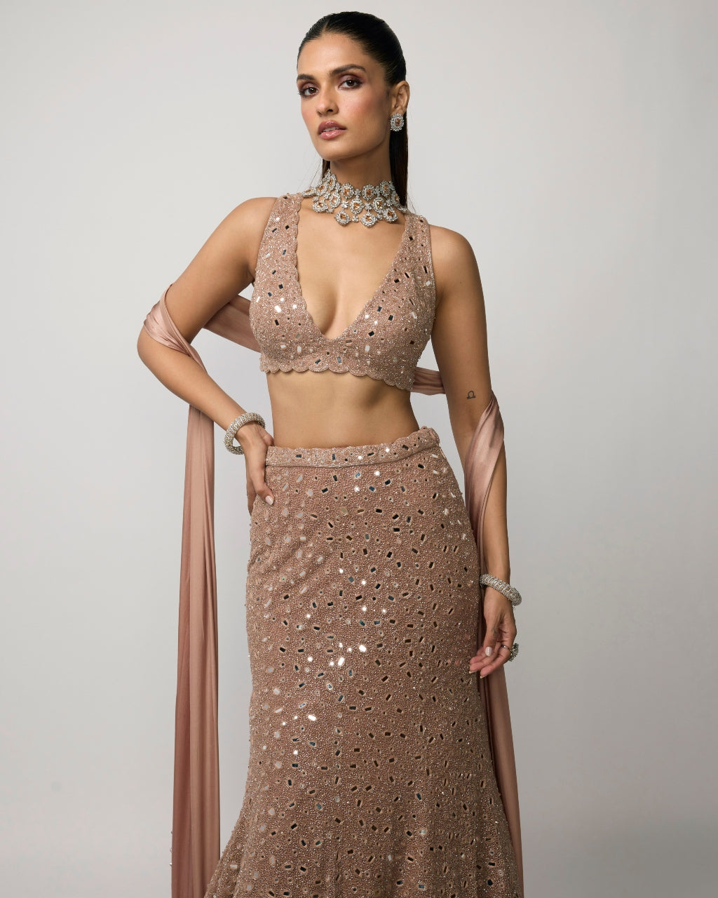 Bronze Rosé Fishcut Lehenga Set