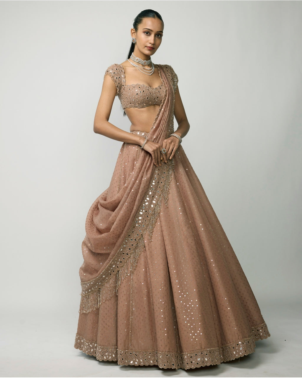 Bronze Rosé Sequins Embroidered Lehenga Set