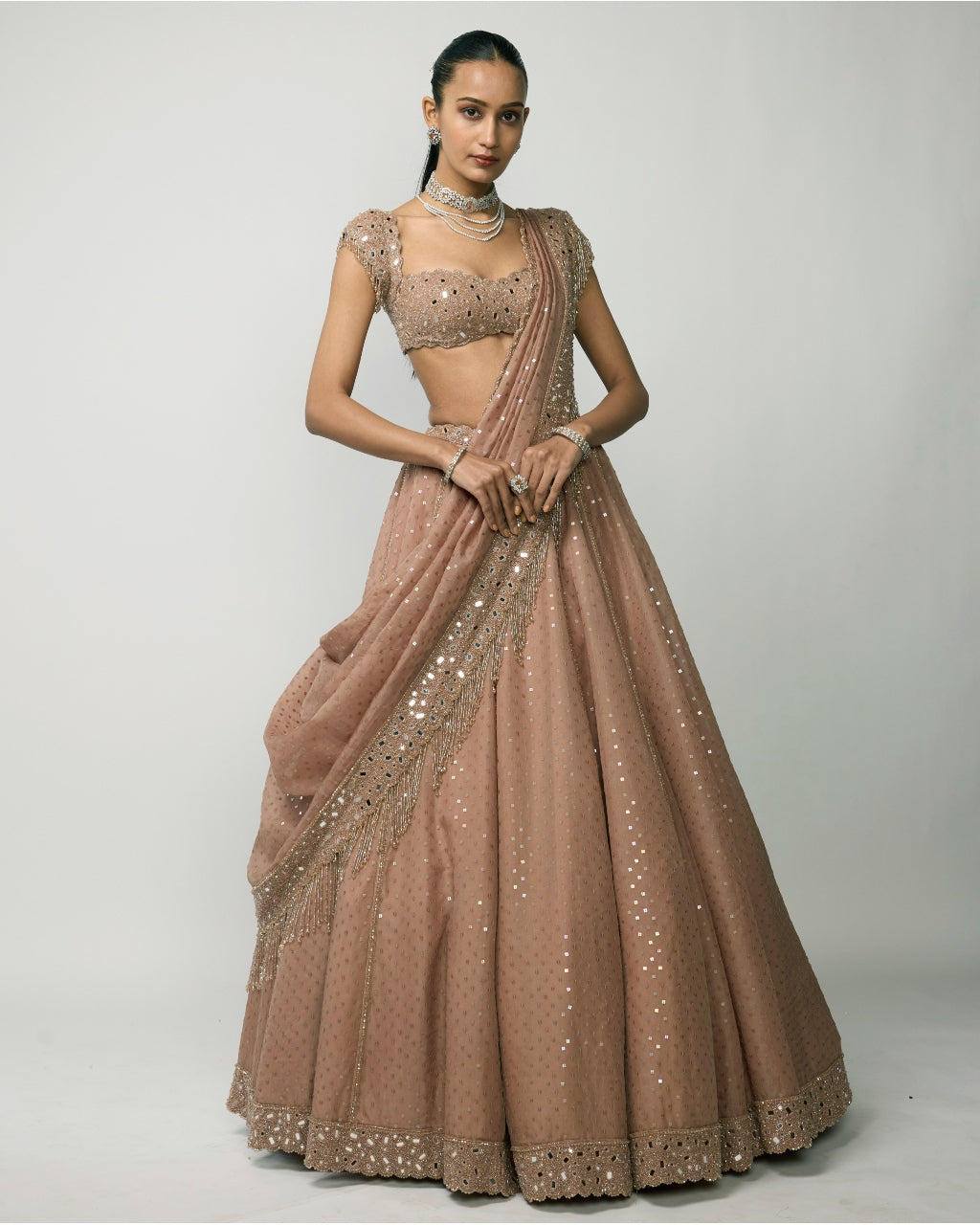 Bronze Rosé Sequins Embroidered Lehenga Set