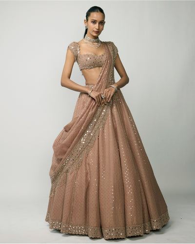 Bronze Rosé Sequins Embroidered Lehenga Set