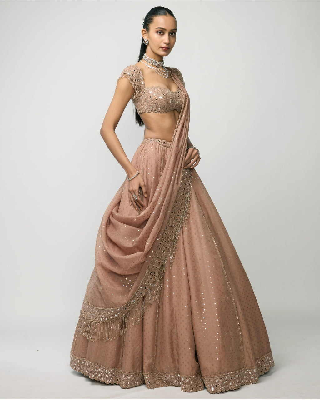 Bronze Rosé Sequins Embroidered Lehenga Set
