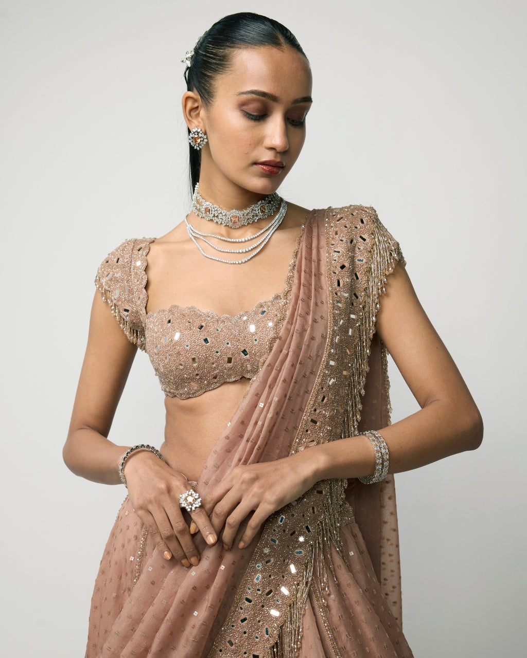 Bronze Rosé Sequins Embroidered Lehenga Set