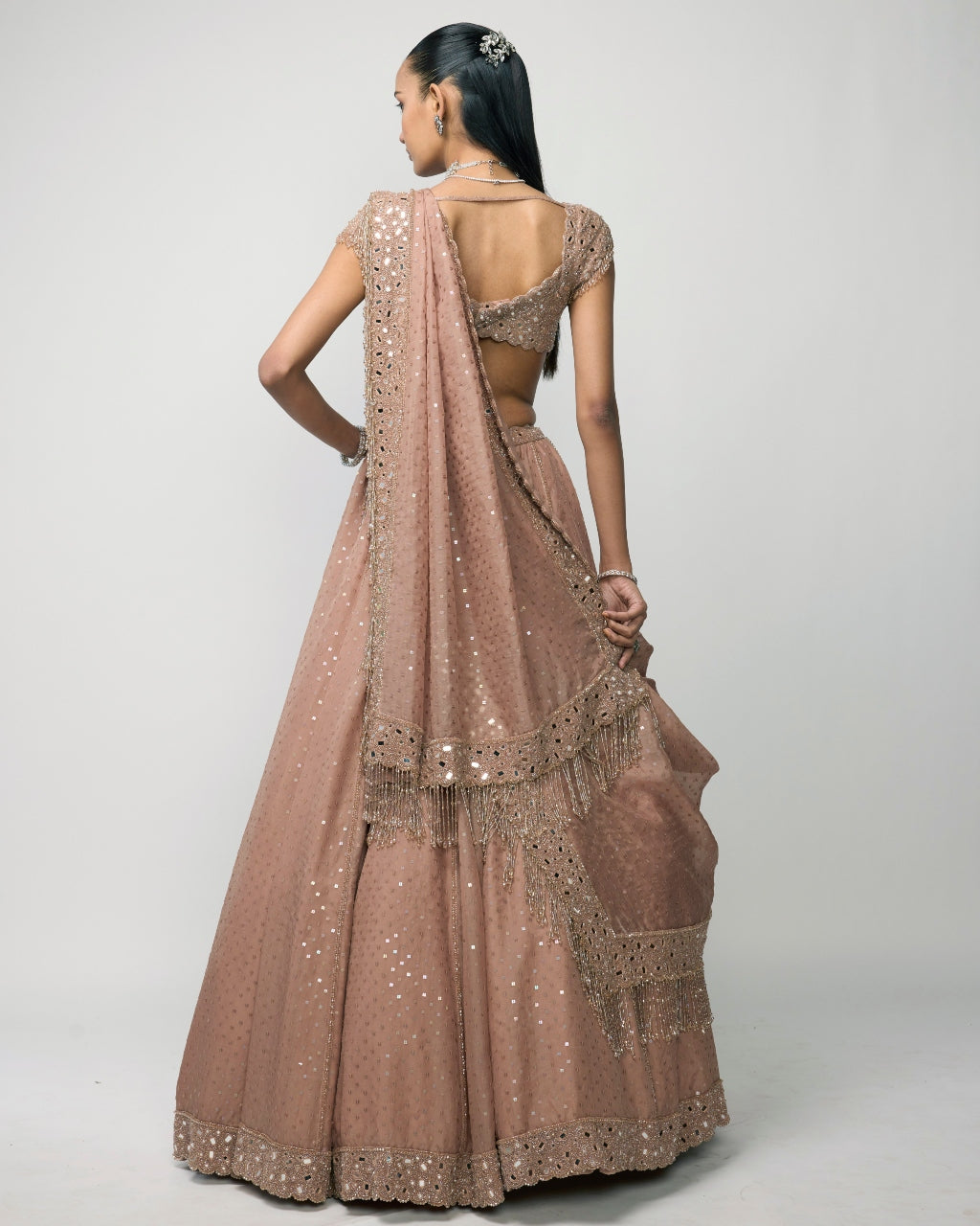 Bronze Rosé Sequins Embroidered Lehenga Set