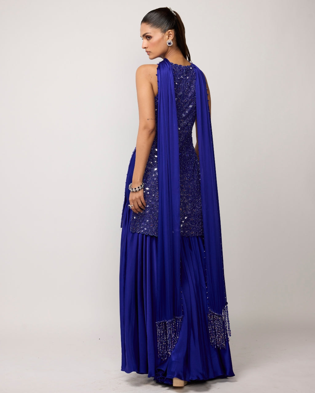 Cocktail Blue Satin Sharara Set