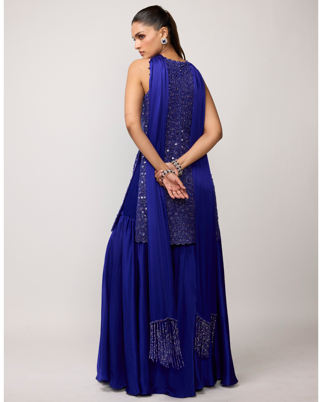 Cocktail Blue Satin Sharara Set