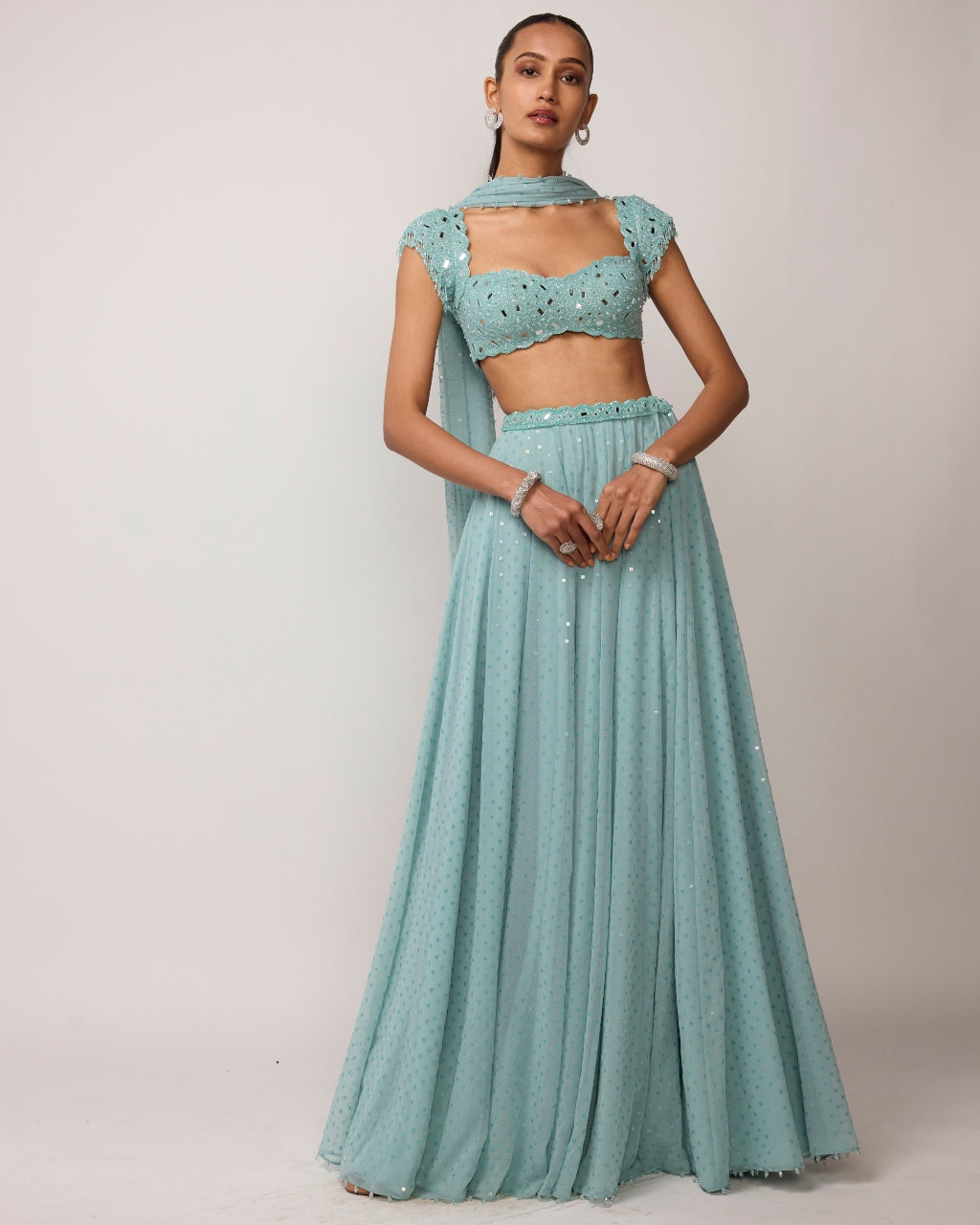 Powder Blue Geogette Skirt Set