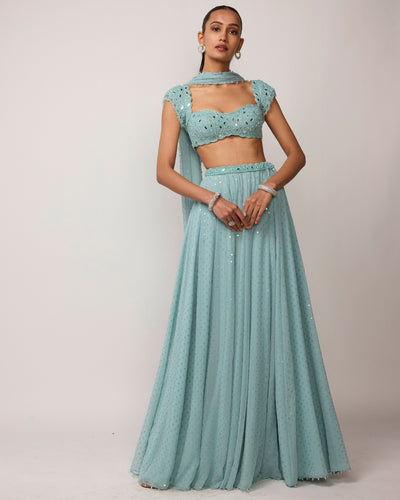 Powder Blue Geogette Skirt Set