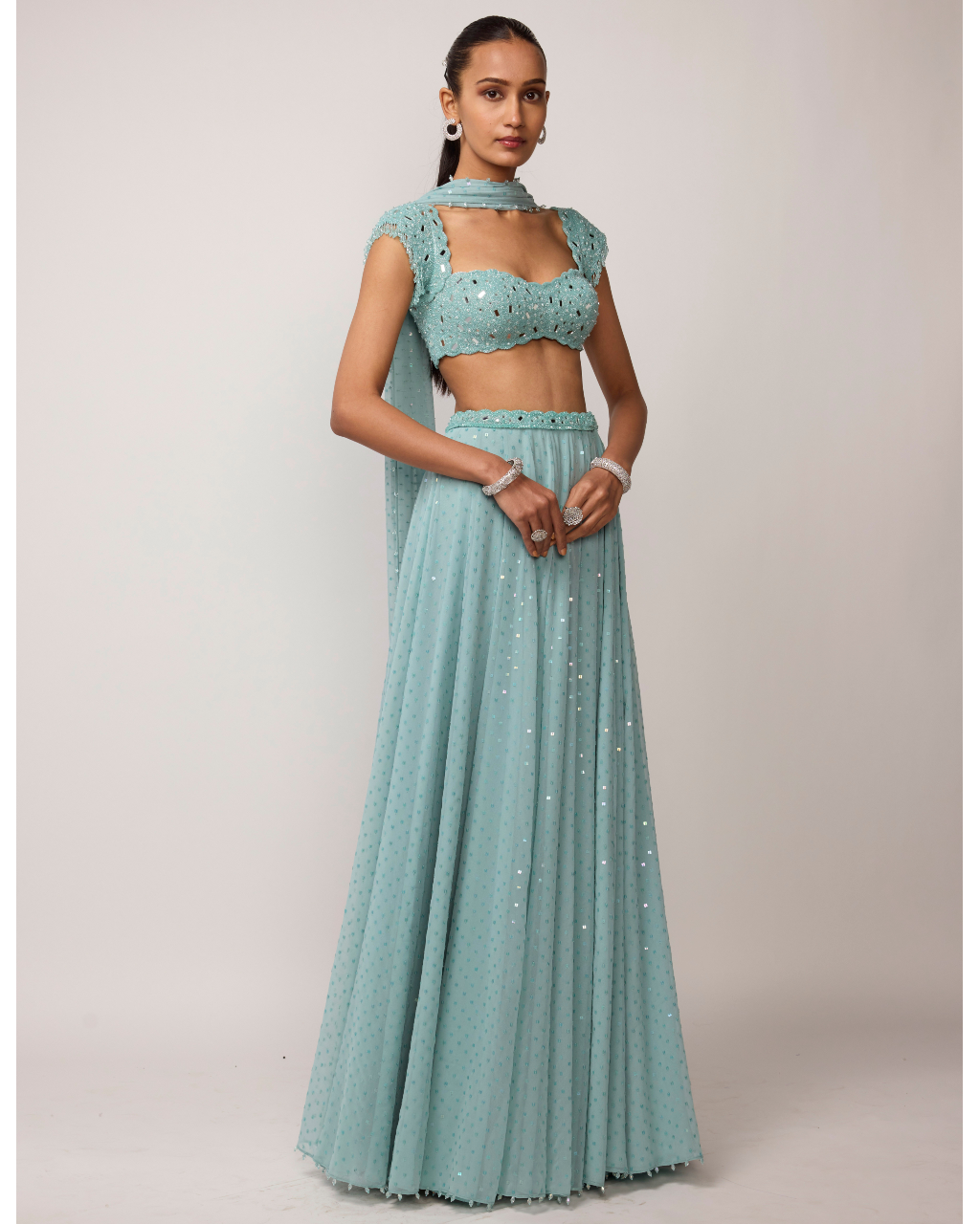 Powder Blue Geogette Skirt Set
