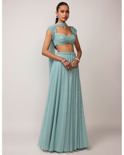 Powder Blue Geogette Skirt Set