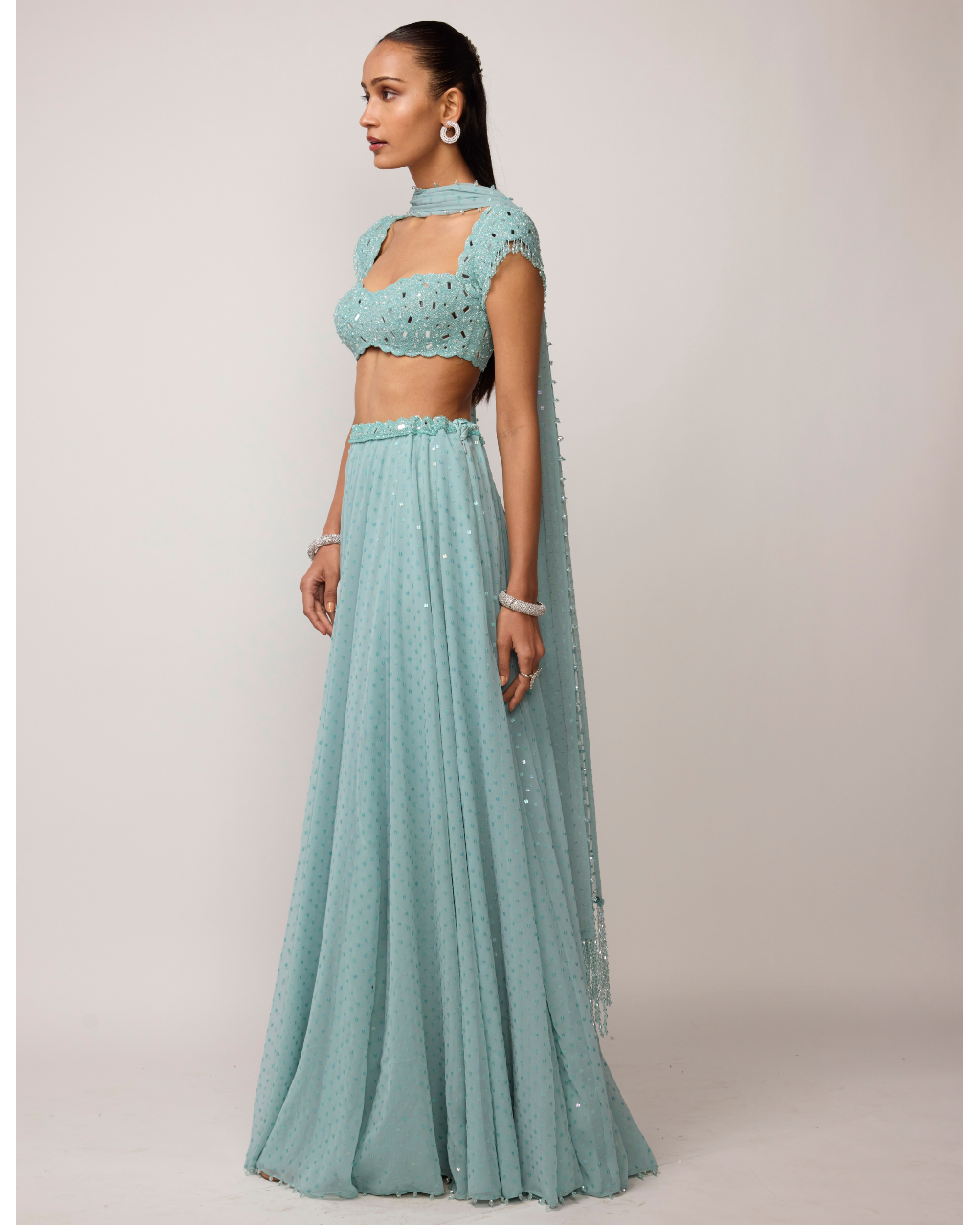 Powder Blue Geogette Skirt Set