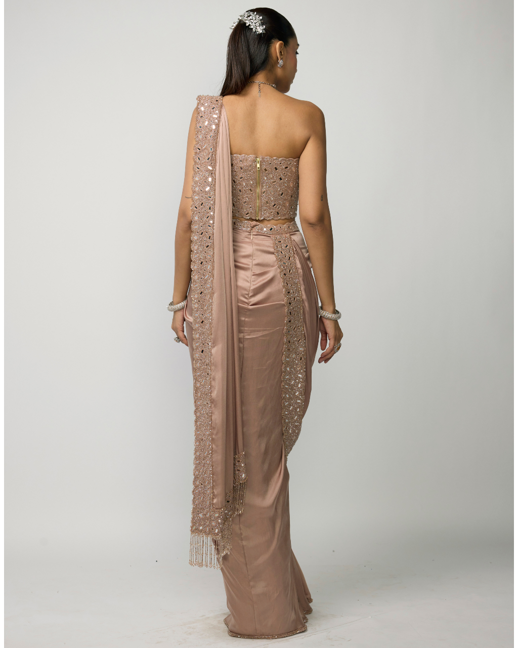 Bronze Rosé Draped Sari Set