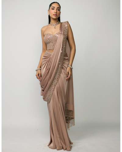 Bronze Rosé Draped Sari Set