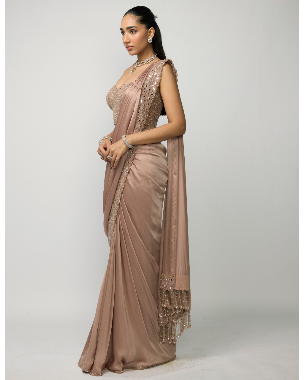 Bronze Rosé Draped Sari Set