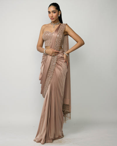Bronze Rosé Draped Sari Set