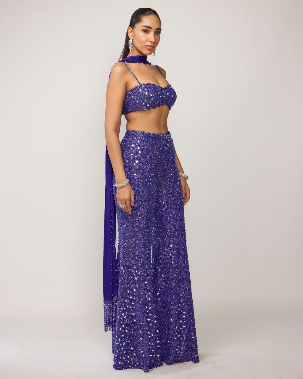 Cocktail Blue Blouse With Sharara Set