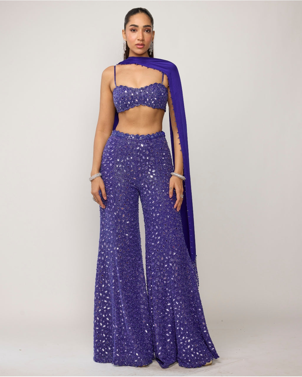 Cocktail Blue Blouse With Sharara Set