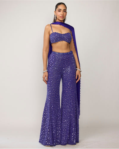 Cocktail Blue Blouse With Sharara Set