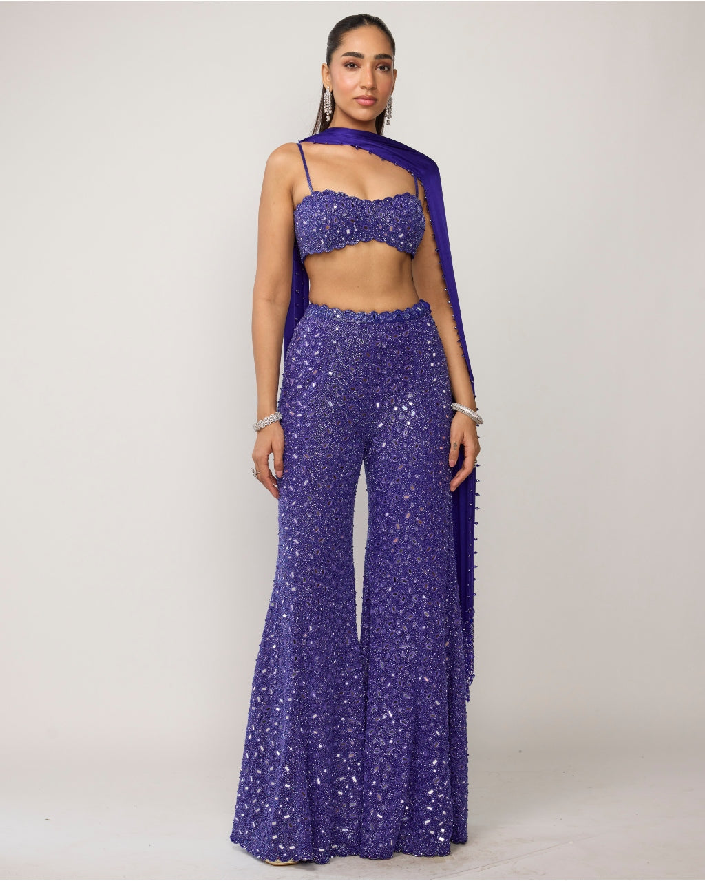 Cocktail Blue Blouse With Sharara Set