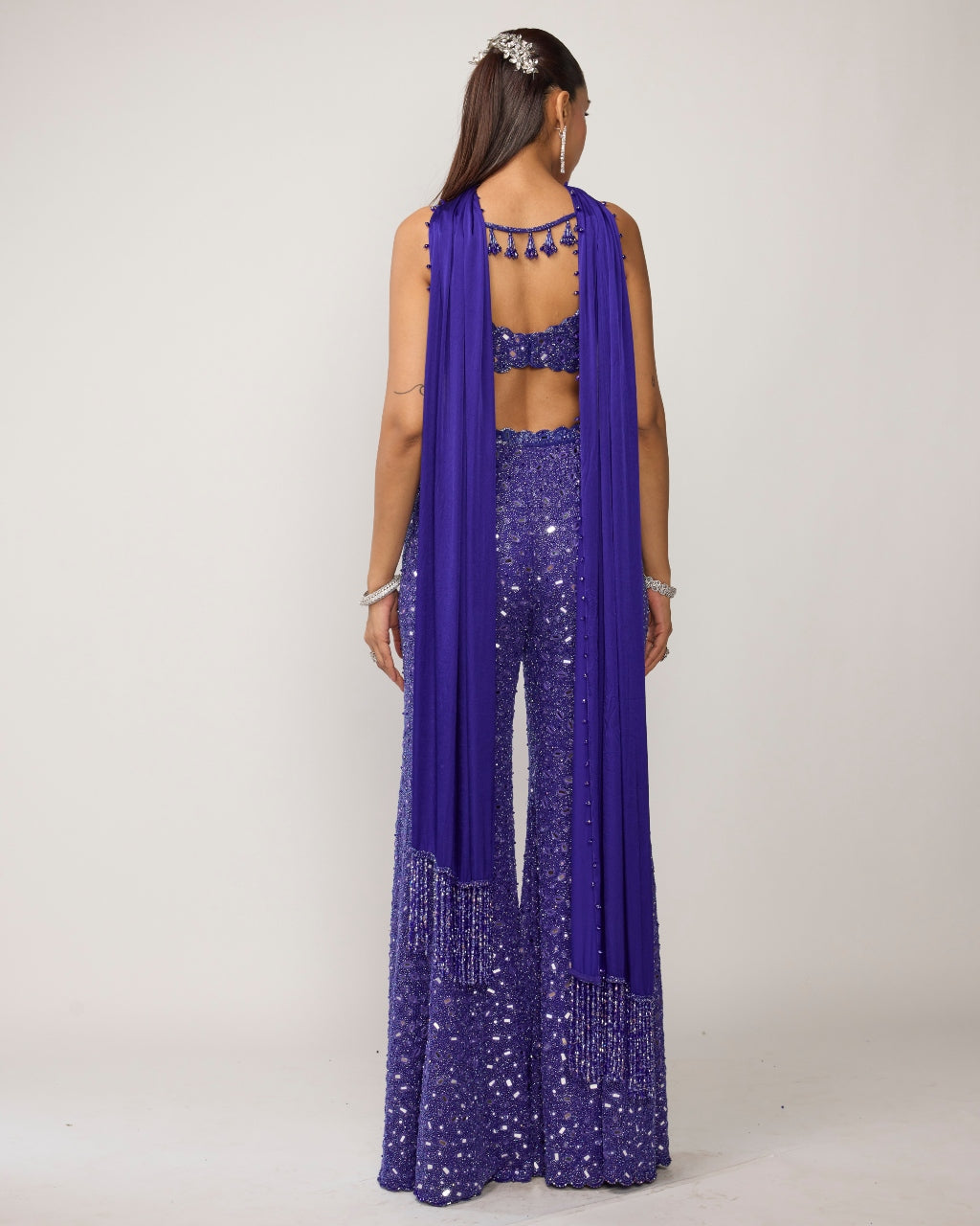 Cocktail Blue Blouse With Sharara Set