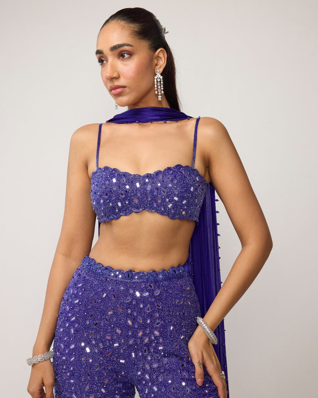 Cocktail Blue Blouse With Sharara Set