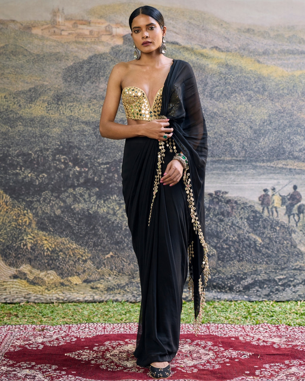 Shyama Mirror Pre-Draped Sari Set