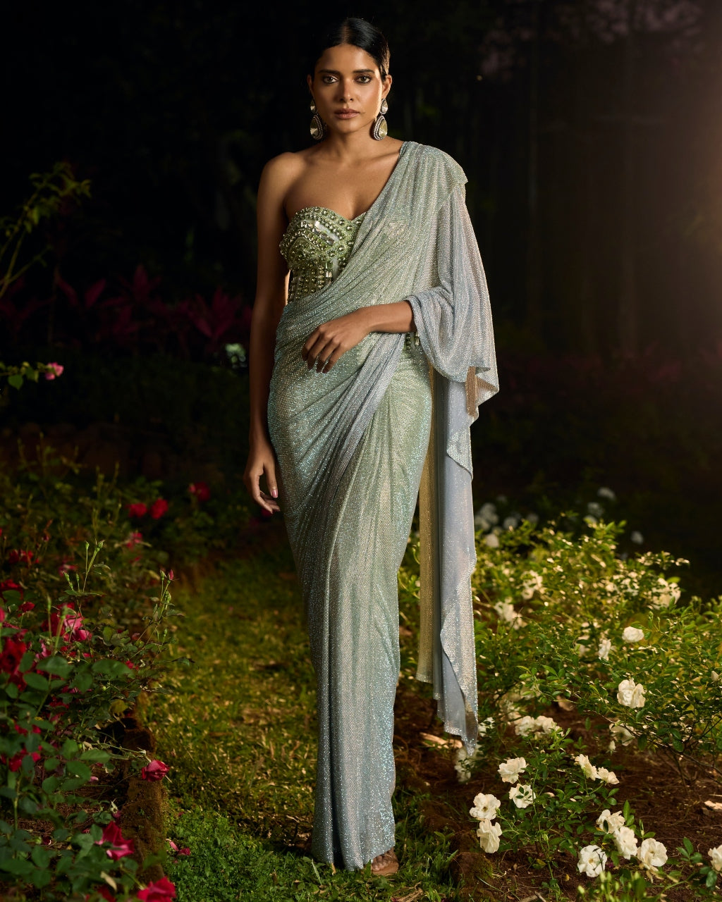 Pista Noor Crystal Sari Set