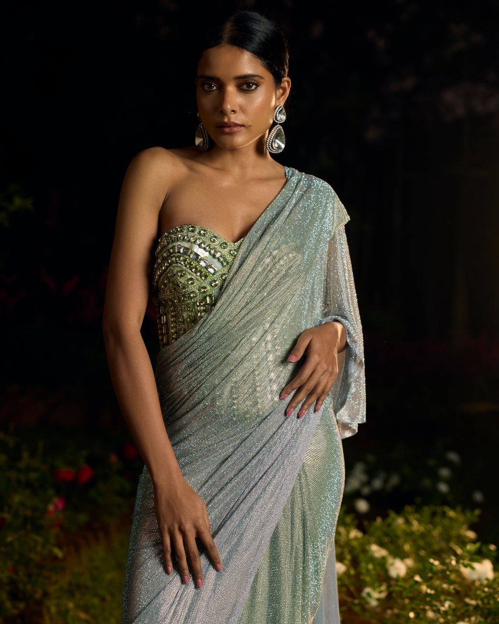 Pista Noor Crystal Sari Set