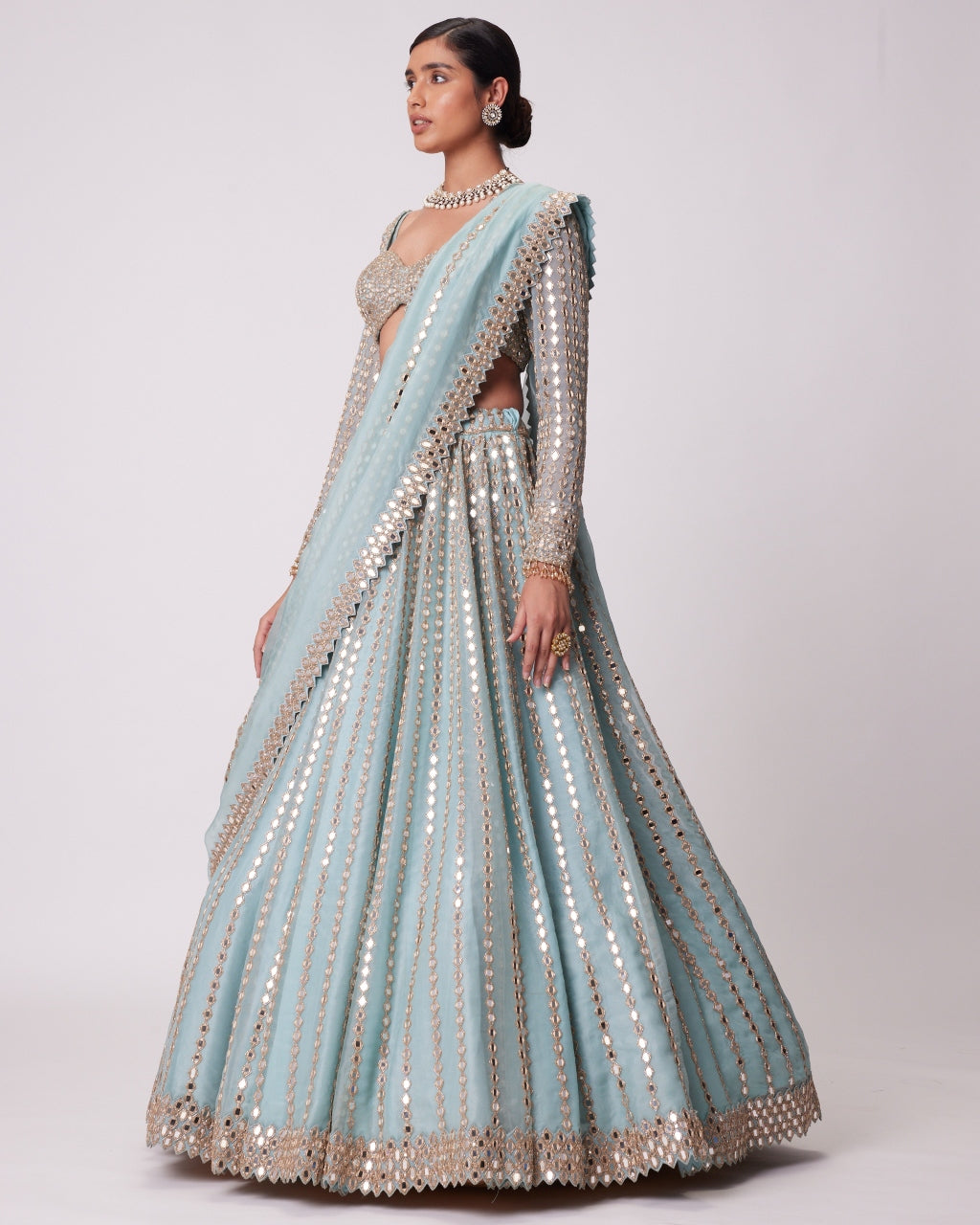 Powder Blue Linear Embroidered Lehenga Set