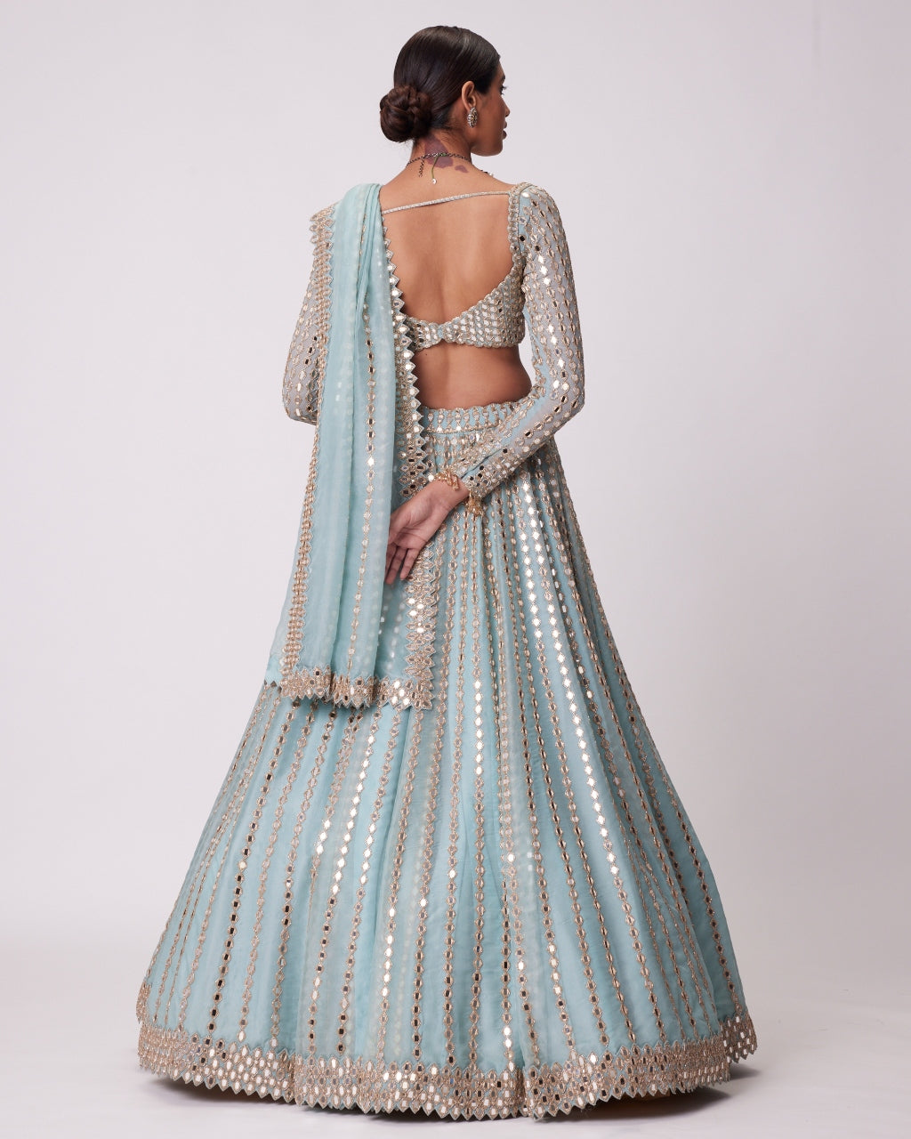 Powder Blue Linear Embroidered Lehenga Set