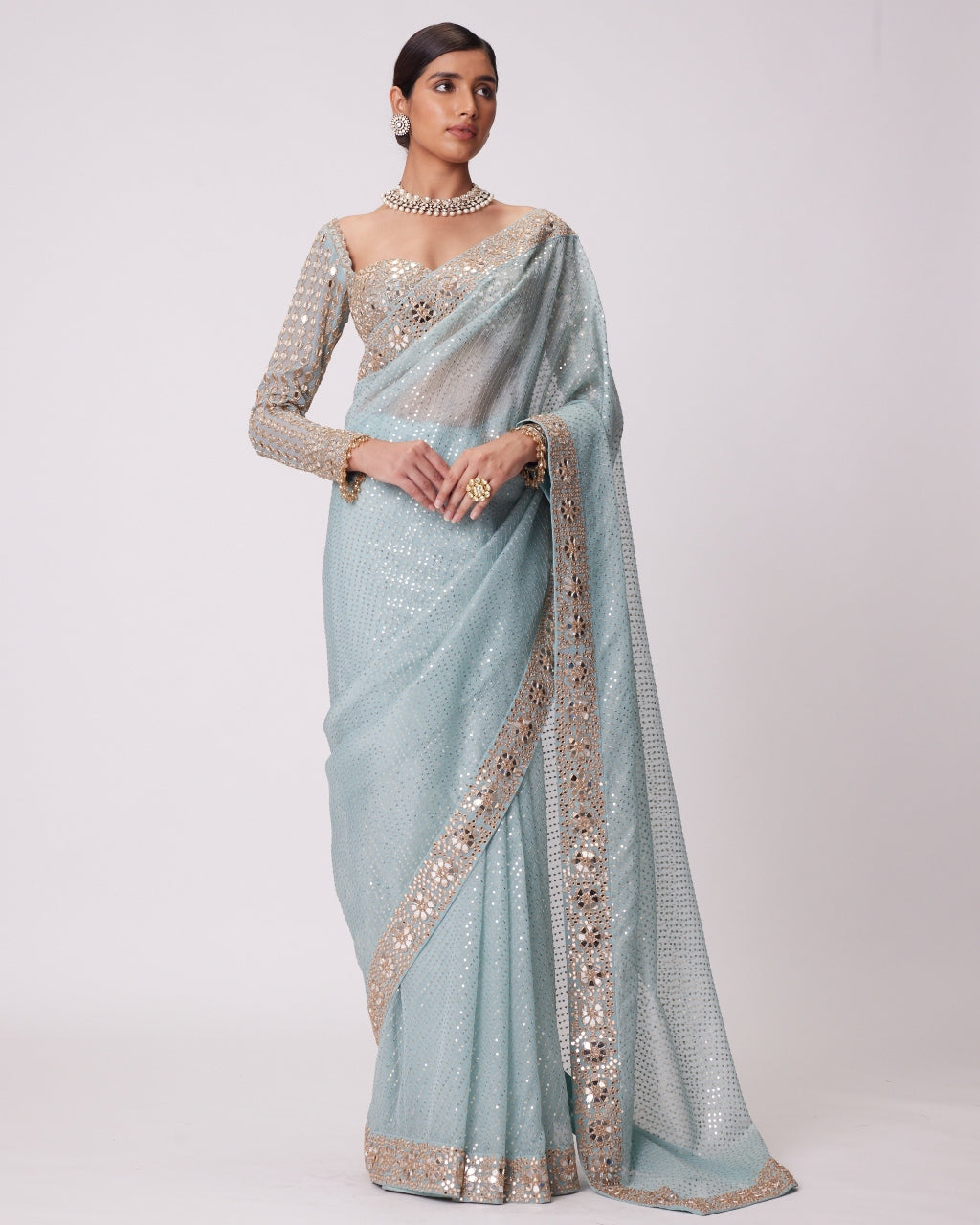 Powder Blue Organza Sari Set