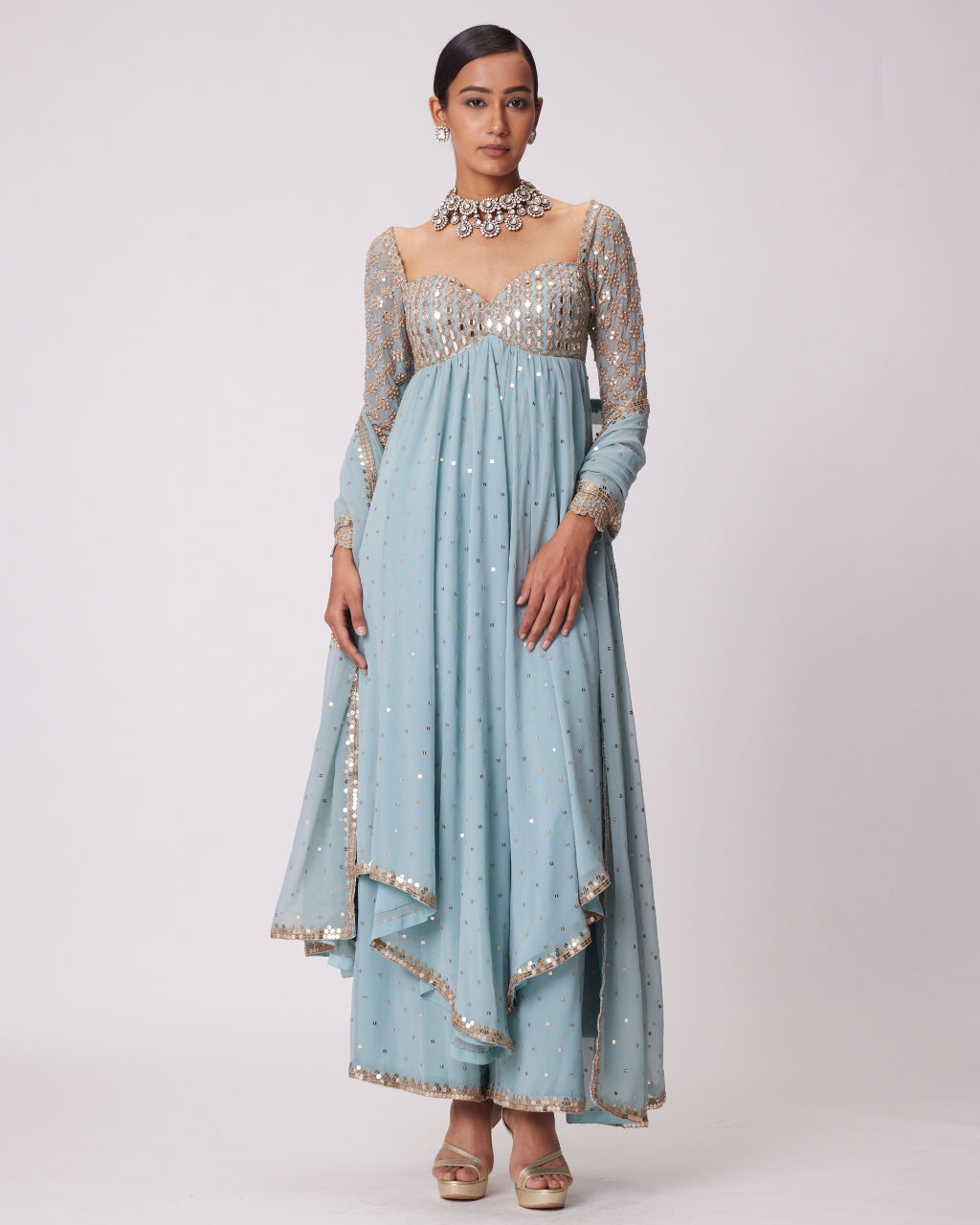 Powder Blue High Low Kurta Set