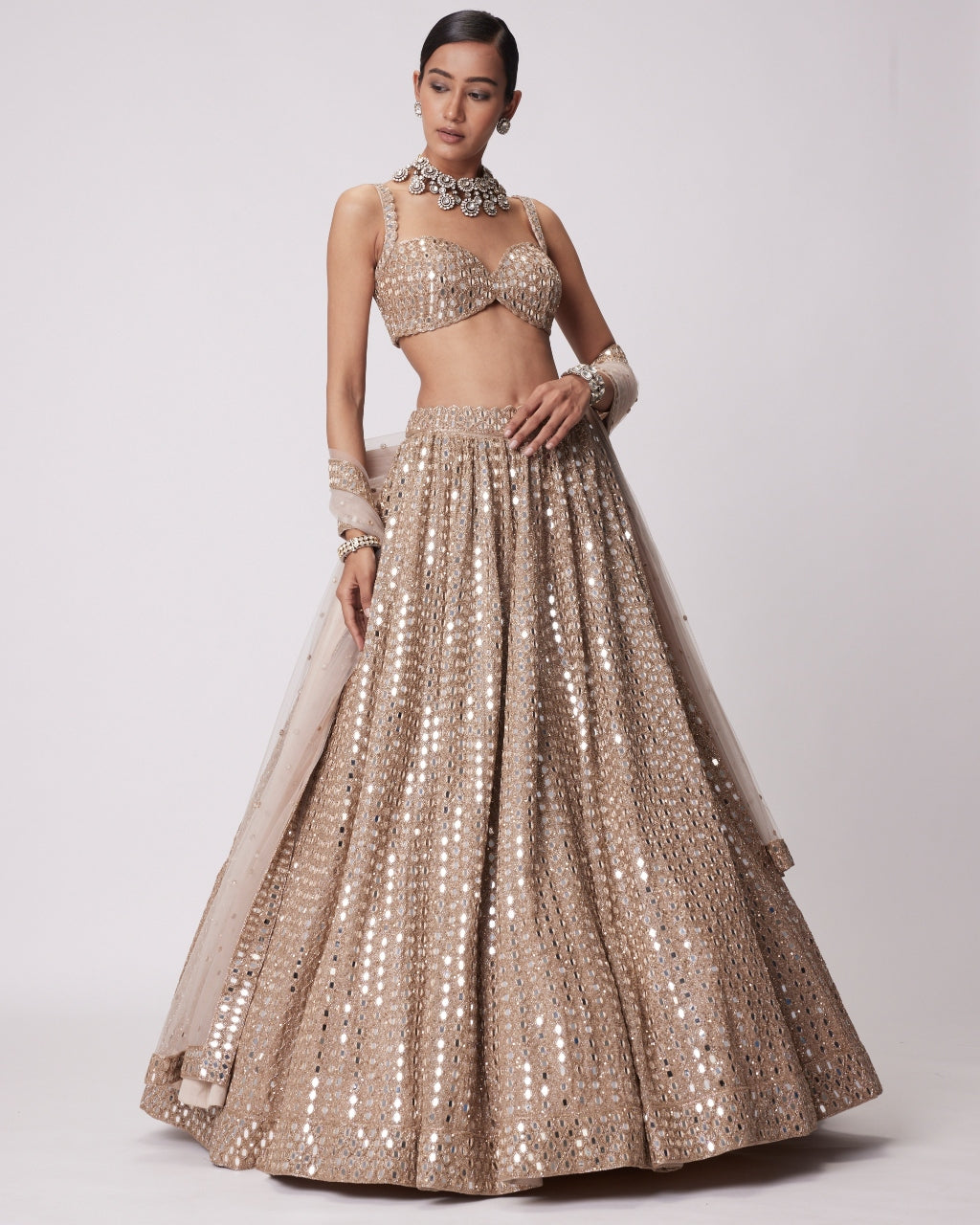 Light Beige Hand Embroidered Lehenga Set