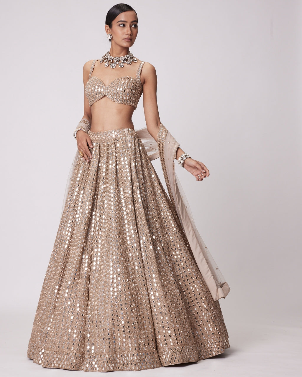 Light Beige Hand Embroidered Lehenga Set