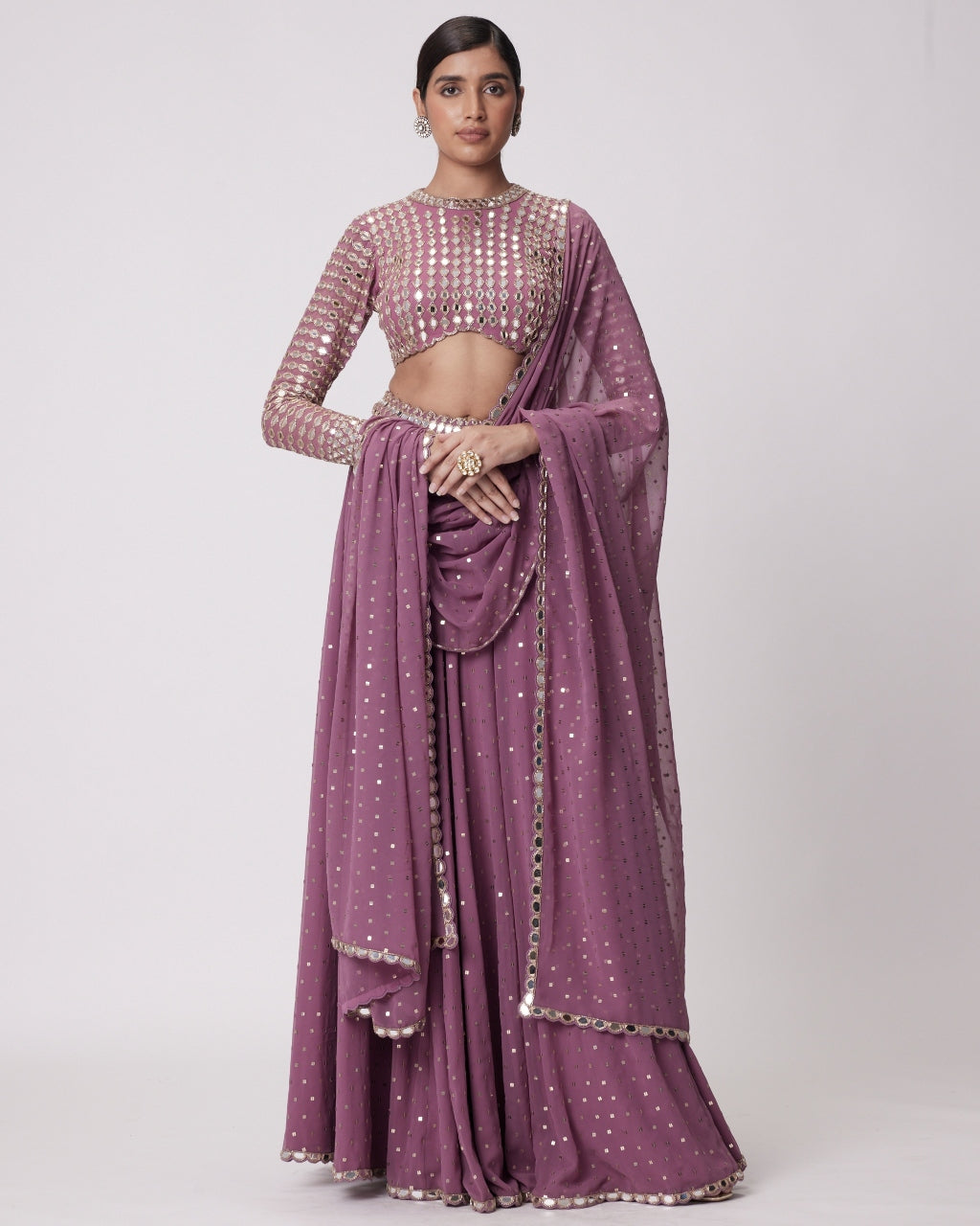 Mud Mauve Hand Embroidered Sharara Set