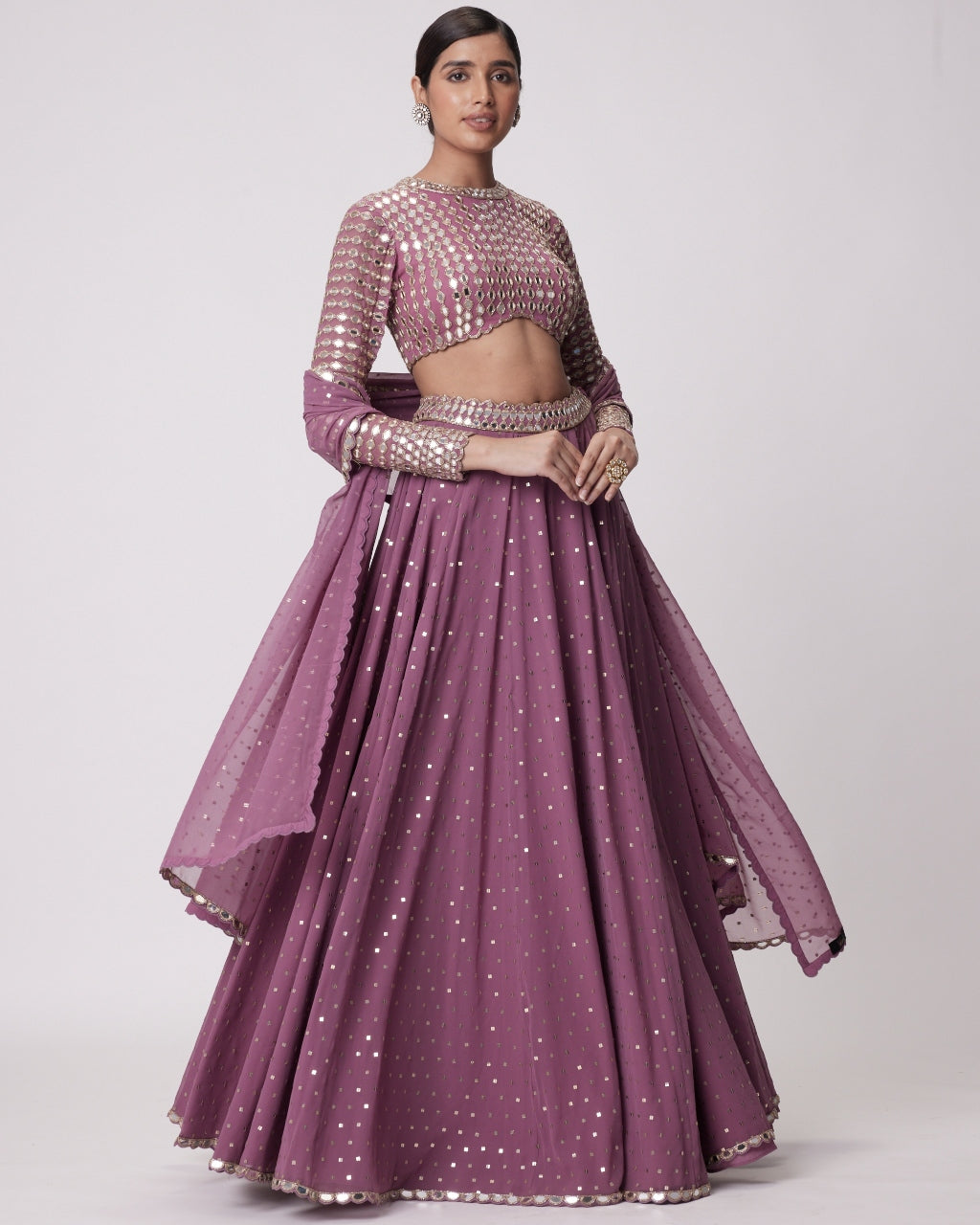 Mud Mauve Hand Embroidered Sharara Set