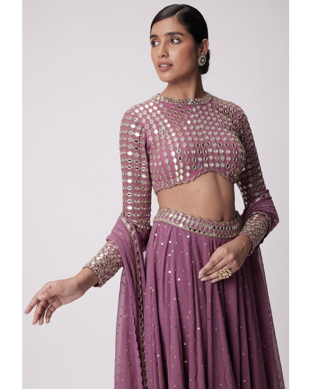 Mud Mauve Hand Embroidered Sharara Set