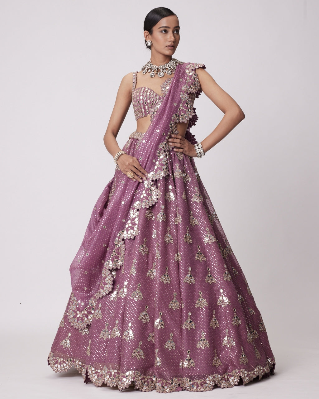 Mud Mauve Sequin Embroidered Lehenga Set