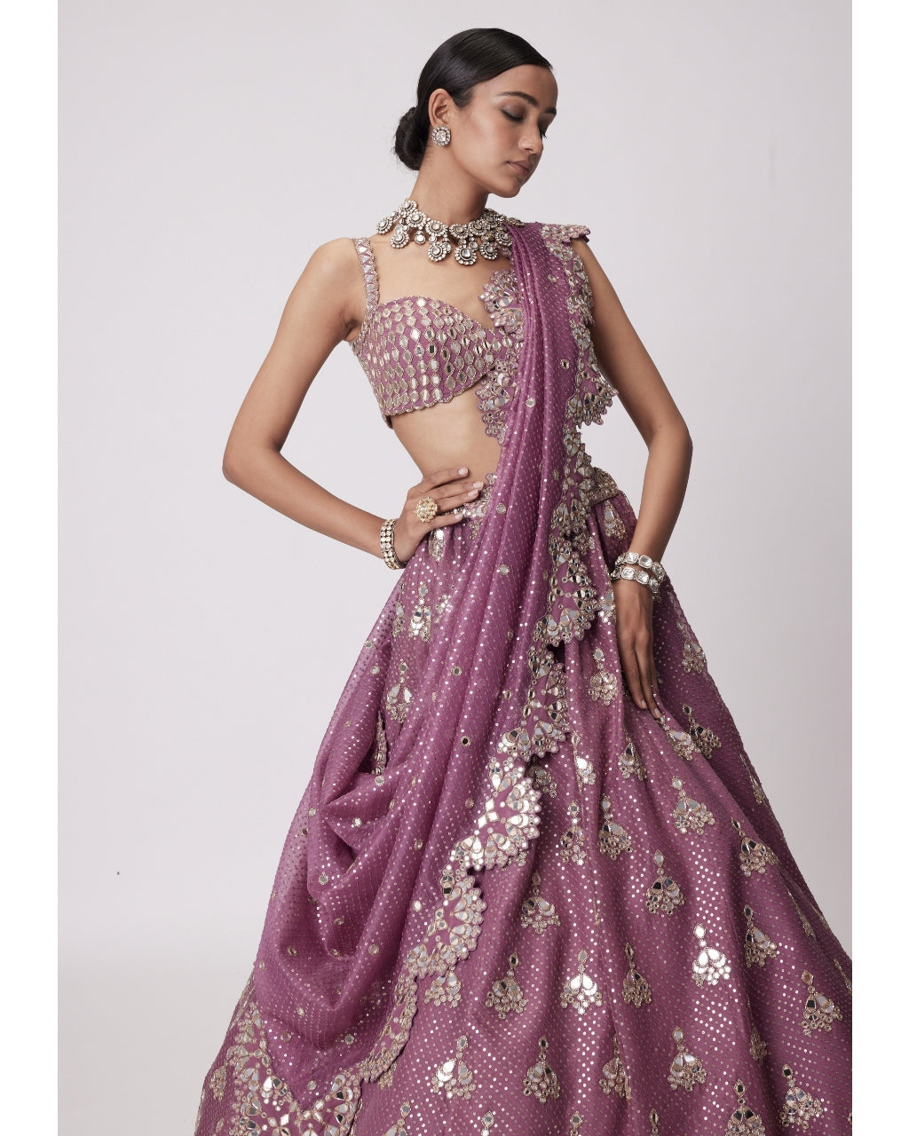 Mud Mauve Sequin Embroidered Lehenga Set