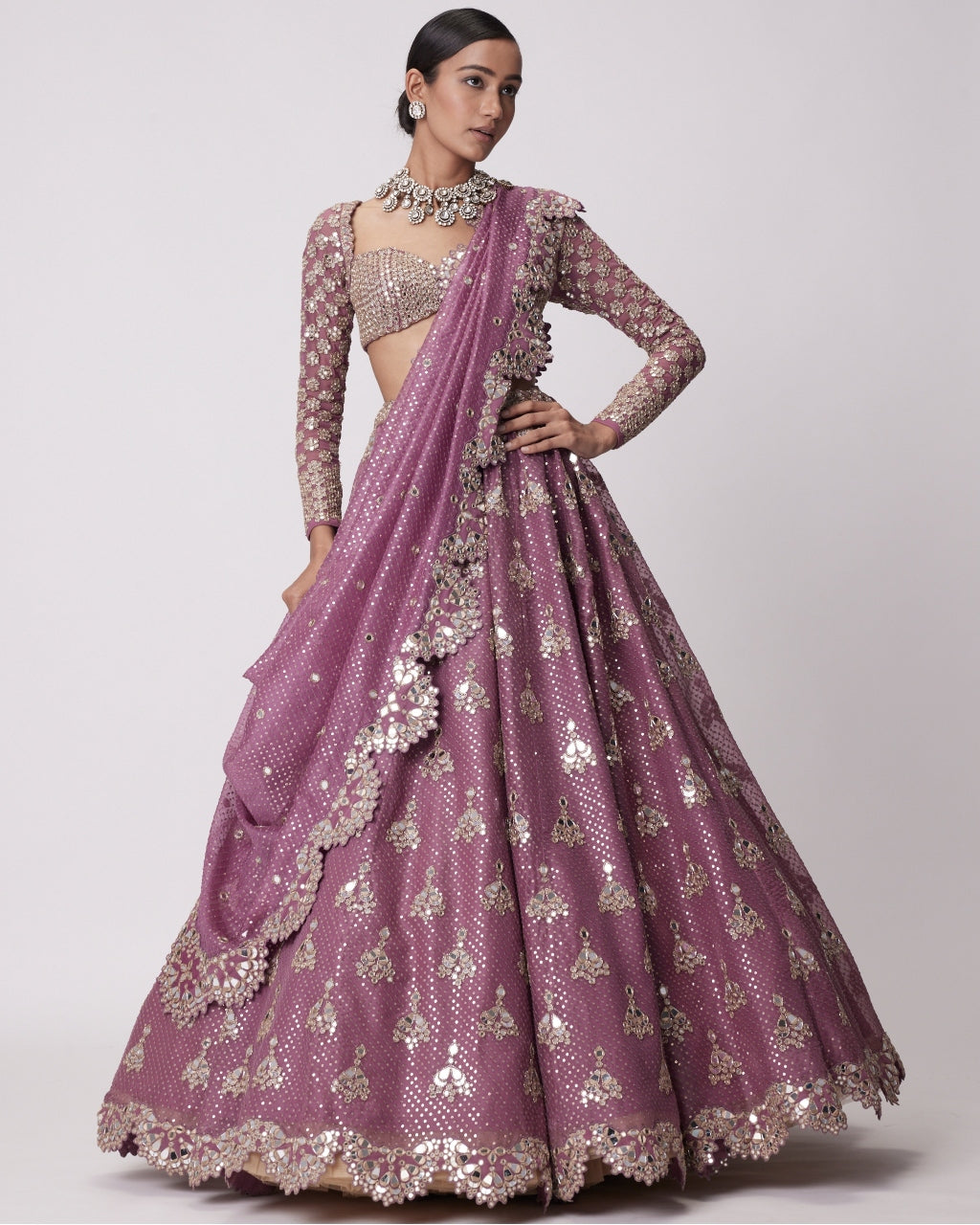 Mud Mauve Sequin Embroidered Lehenga Set