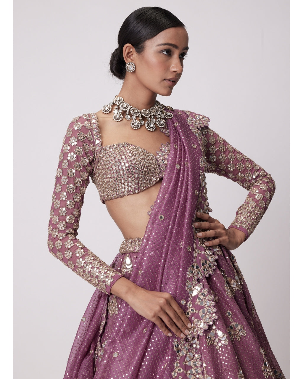 Mud Mauve Sequin Embroidered Lehenga Set