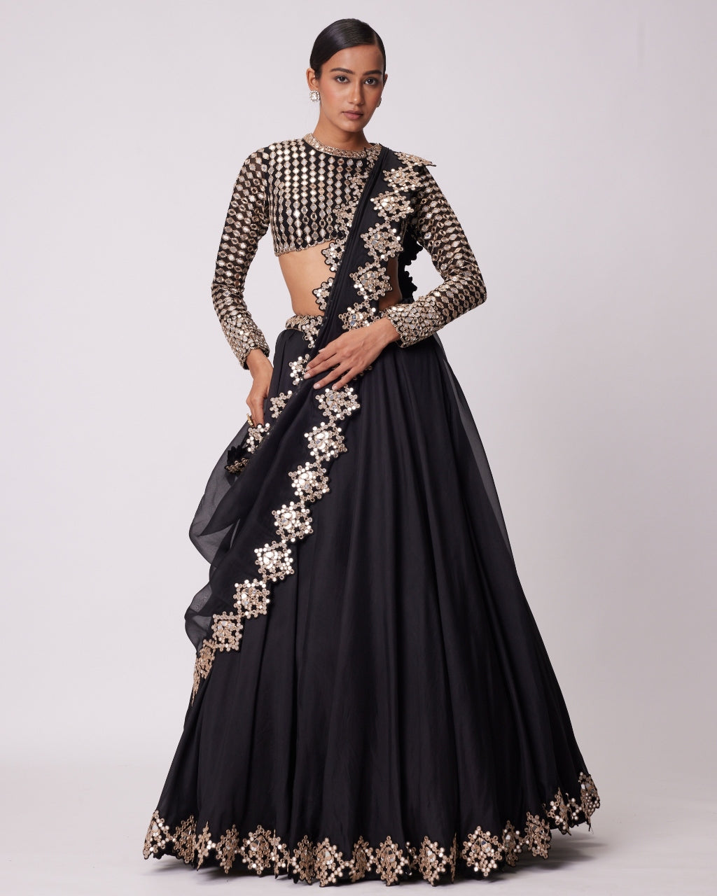 Black Organza Lehenga Set