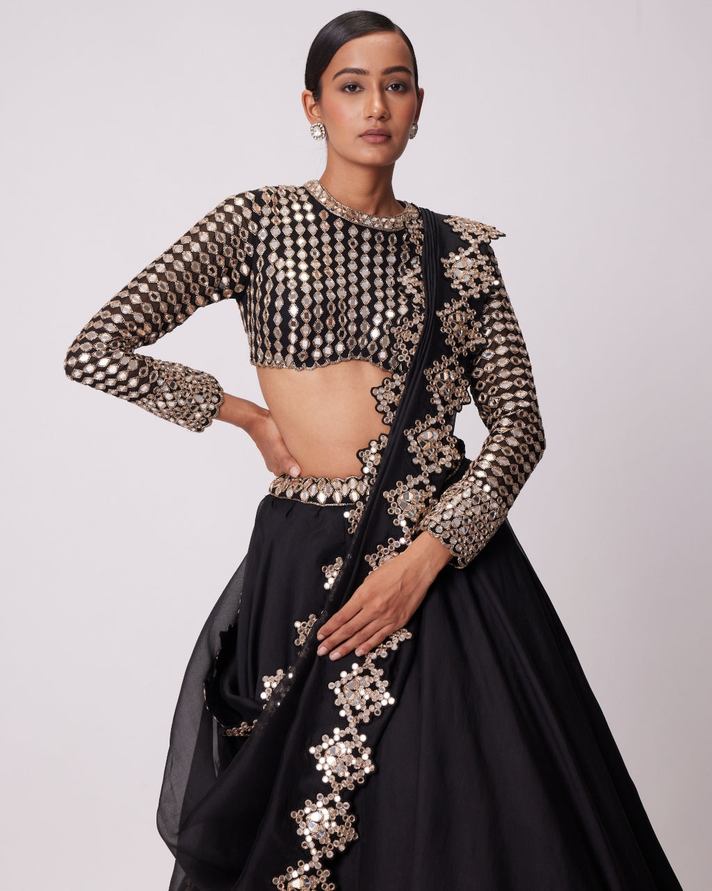 Black Organza Lehenga Set