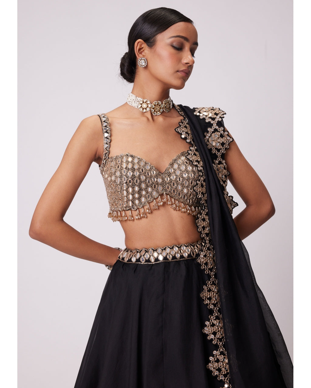 Black Organza Lehenga Set