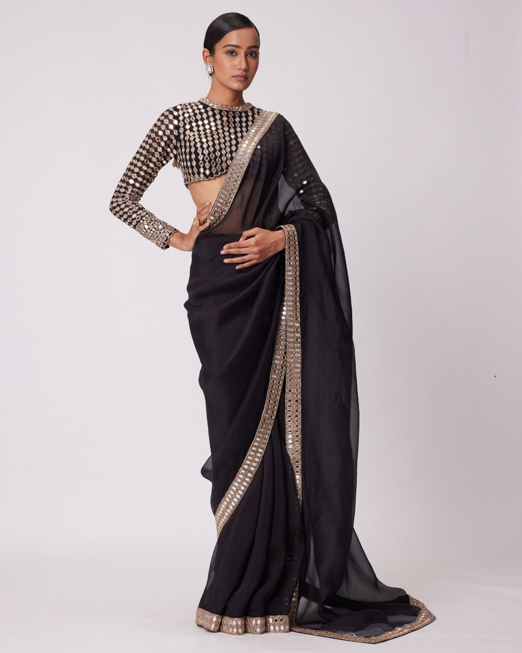 Black Organza Sari Set