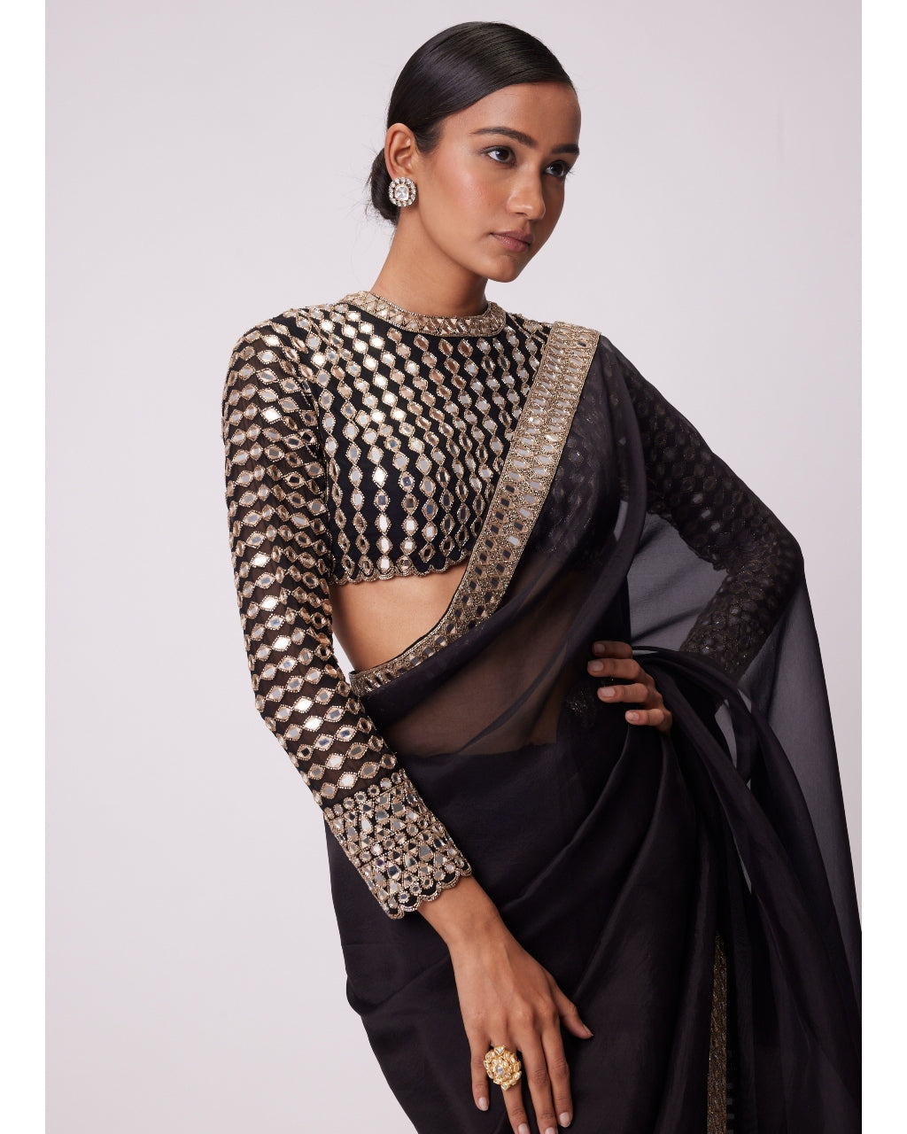 Black Organza Sari Set